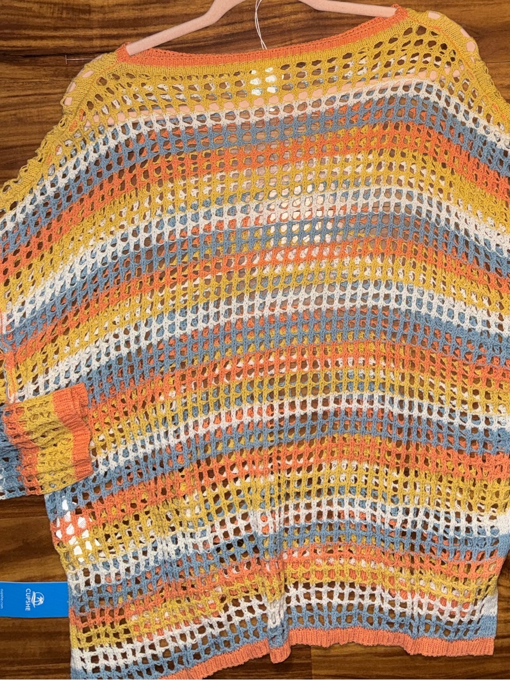 Cupshe Striped Open-Knit Beach Cover-Up in Orange, Blue & Rust - Picture 8 of 9